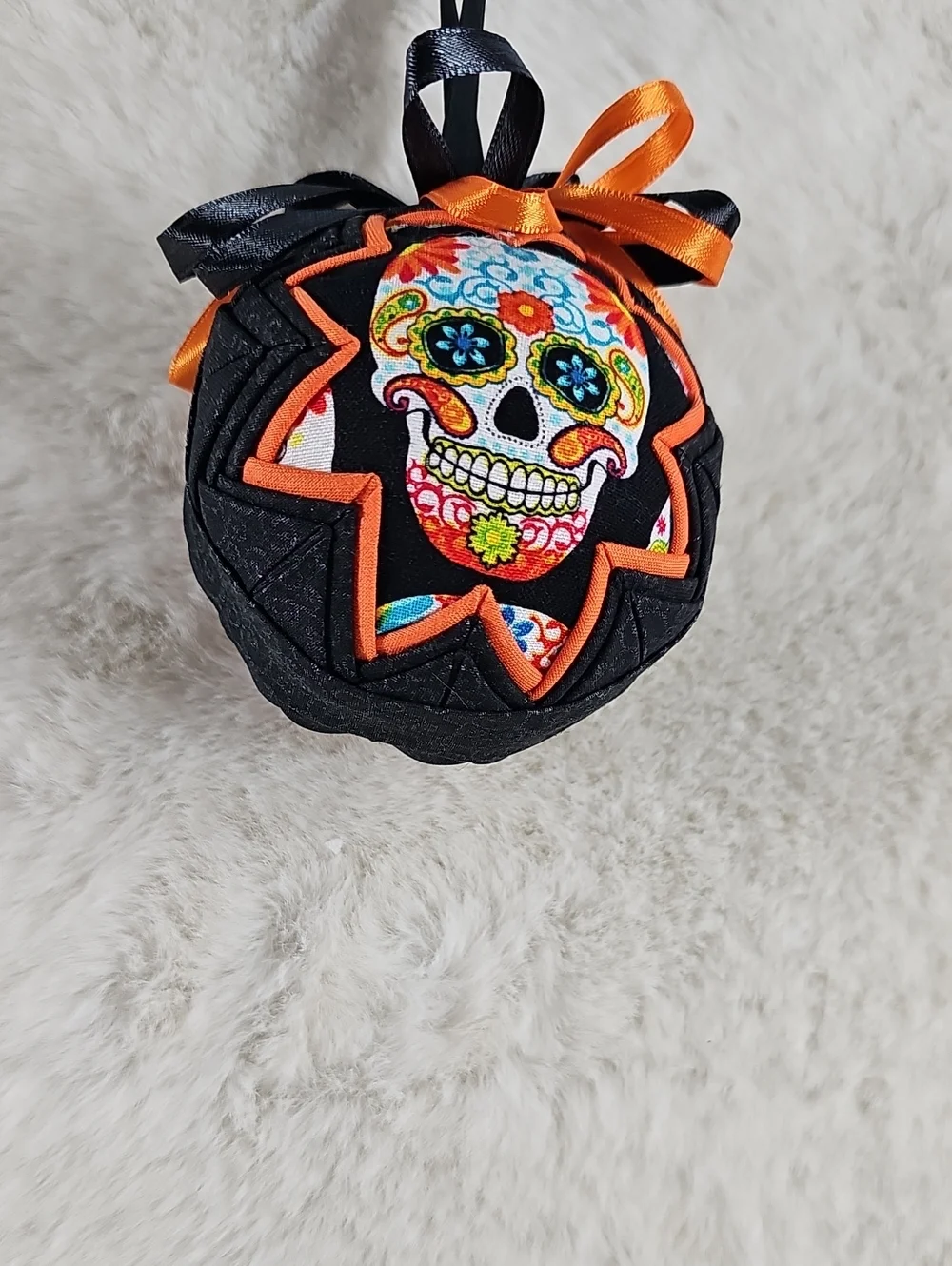 Dia De Muertos Skull Homemade Fabric Ornament